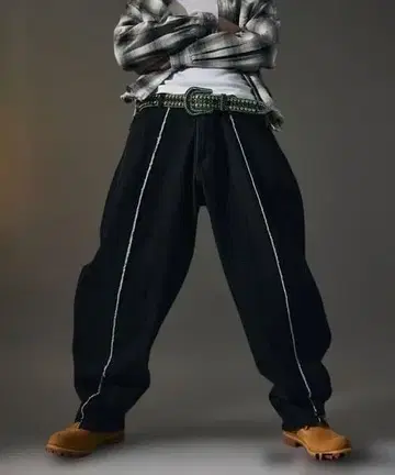 블랙 데님 와이드 팬츠