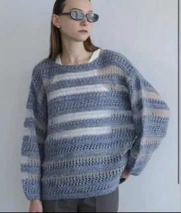 CLANE SHEER BORDER MOHAIR KNIT 1