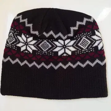 무라사마 양장 블랙 니트 모자 눈꽃 무늬 미사용