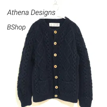 아란 니트 아테나 디자인 아일랜드제 가디건 네이비 비샵