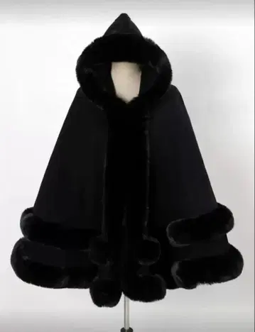 후드 부착 퍼 케이프 코트 새상품 미사용