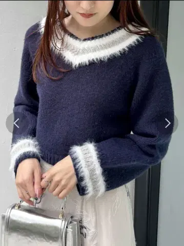 머큐리 듀오 샤기 칠드 니트 네이비