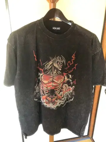 126 HOKURO 빈티지 워시 그래픽 T셔츠 진격의 거인