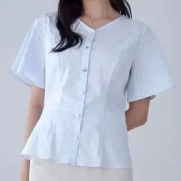 overE 스트레치 코튼 스트라이프 블라우스 라이트 블루 U65