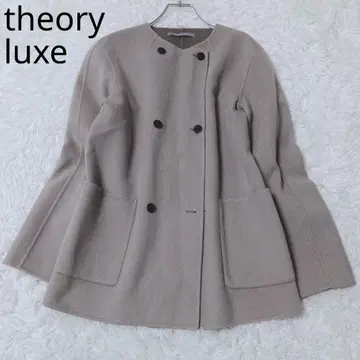 띠어리 럭스 노카라 코트 더블 브레스트 럭셔리 플레어 슬리브 L