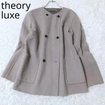 띠어리 럭스 노카라 코트 더블 브레스트 럭셔리 플레어 슬리브 L