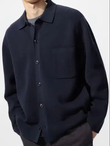 유니클로 밀라노 리브 셔츠 가디건 네이비 L