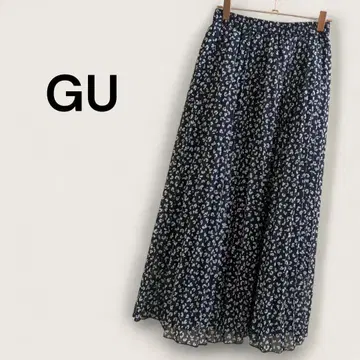 GU 플리츠 롱 스커트 시어 여성용 봄/여름 플리츠 꽃무늬