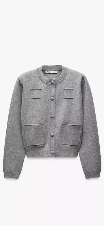 ZARA 플레인 니트 자켓 패디드 숄더