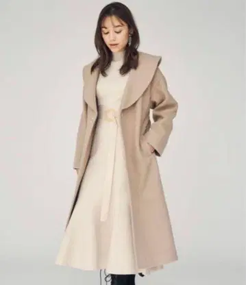 MERCURYDUO 숄카라 롱 코트 벨트 포함 베이지