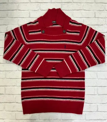 G893 이스트 보이 니트 스웨터 레드 보더 옷깃 버튼