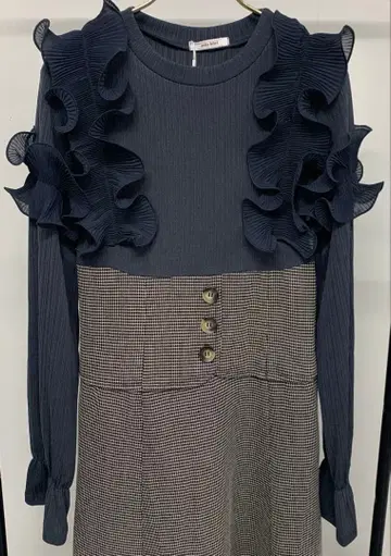 플리츠 프릴 사용 리브 티셔츠 도킹 코르셋 원피스 XL