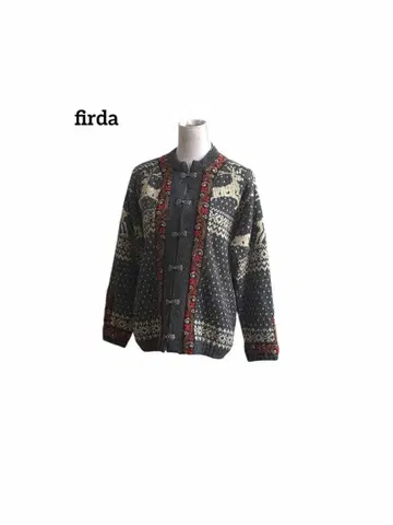 노르웨이산 자수 꽃무늬 로리안 니트 올 패턴 두꺼운 울 가디건