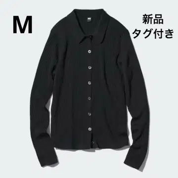 새상품 UNIQLO 메리노 리브 폴로 가디건 M 블랙 긴팔