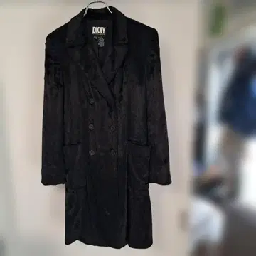 DKNY 블랙 롱 코트 더블 브레스트