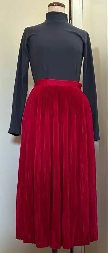 빈티지/쇼와 레트로/롱 스커트 (M) 빨간색/플리츠