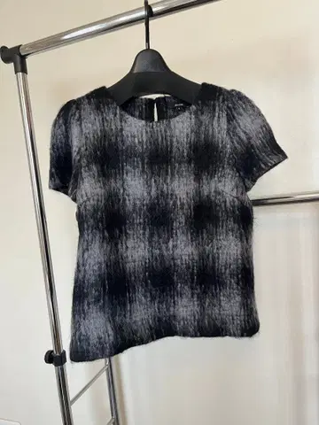 allureville 체크 패턴 니트 반팔 상의 셋업 겨울