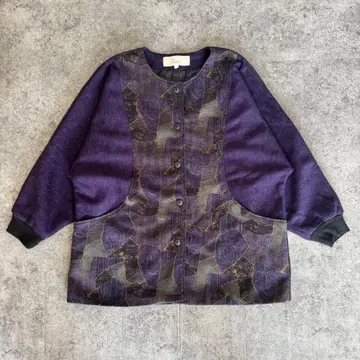 기하학 패턴 보라색 노카라 자켓
