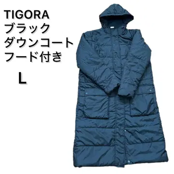 티고라/롱 기장/블랙/블랙/롱 코트/후드 부착/L