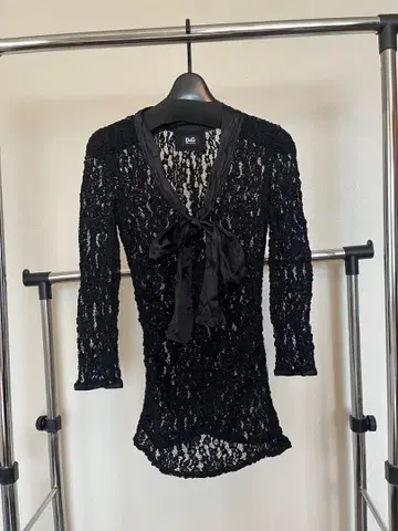 D&G 블랙 레이스 5부 소매 셔츠 블라우스 가을 겨울 리본 블랙