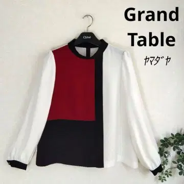 [ 그랜터블 ] 스탠드 카라 컬러 블록 디자인 긴팔 블라우스