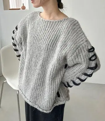 미사용 새상품 택 포함 fleepur 레이스업 오버 니트 리본 스웨터