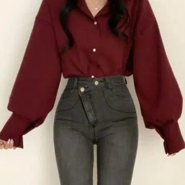 볼륨 소매 셔츠 블라우스 벌룬 소매 블라우스 한국 패션 블라우스