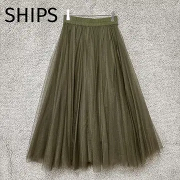 3095 쉽스 샤샤 스커트 S 카키 롱 기장 허리밴딩