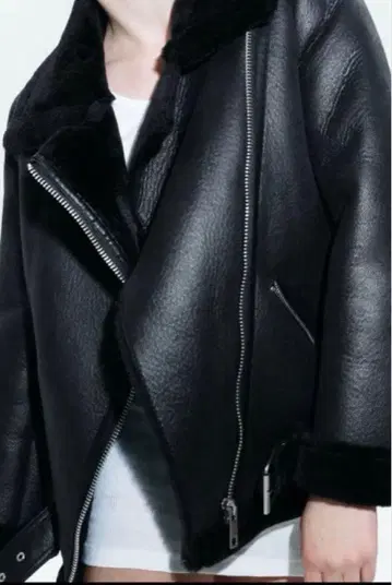 ZARA 페이크 무스탕 더블 라이더 자켓 여성용 S