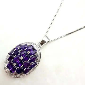 거의 미사용 천연 자수정 목걸이 실버 925 퍼플 레어템