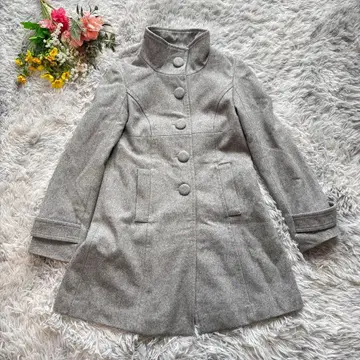 잉그 스탠드 카라 코트 [M] 그레이 울 혼방 A라인 고급 심플