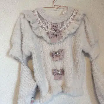 LIZLISA 리즈리사 암워머 3단 리본 니트 핑크