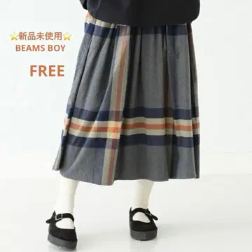 미사용 새상품 BEAMS BOY 빅 터탄 스커트 FREE 체크 무늬