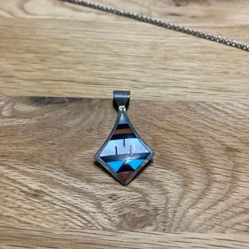 주니족 펜던트 탑 체인 목걸이 포함 실버 925 인레이