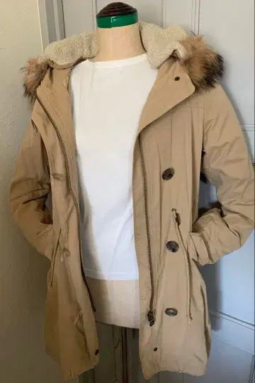 레이빔즈 퍼 보아 후드 다운 라이너 포함 베이지 모즈 코트