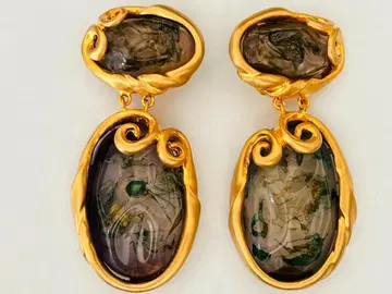 이탈리아제 골드 x 유리풍 마블 빅 사이즈 귀찌 빈티지