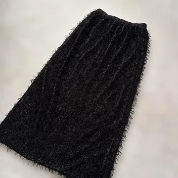 라메 믹스 블랙 프린지 스커트 타이트 스커트