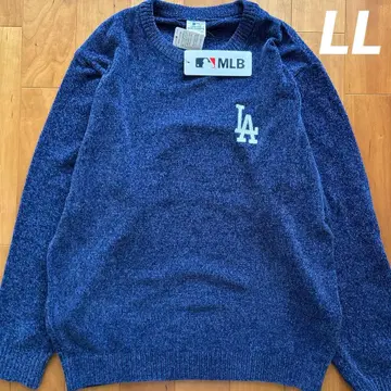 새상품 MLB 다저스 광택 몰 니트 스웨터 긴팔 블루 LL