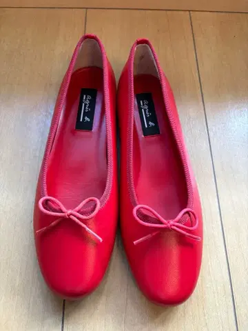 agnes b. 리본 포함 레드 발레 슈즈 23.5cm
