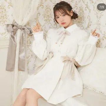 트위드 체크 트리플 리본 원피스