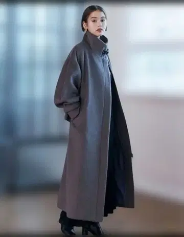 [ 미사용 새상품 ] MURUA 스탠드 카라 지퍼 울 혼방 코트 그레이