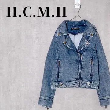 H.C.M.II Y2K 데님풍 라이더 자켓 면 혼방 인디고 관파