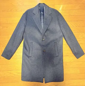 울 코트 남성용 네이비 롱 코트