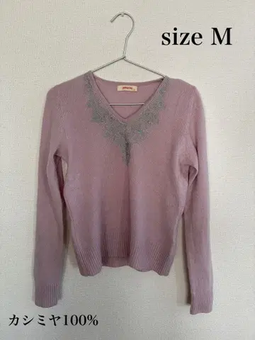 캐시미어 100% 얇은 핑크 V넥 스웨터 M