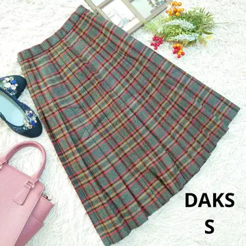 컨디션 최상 DAKS 플리츠 스커트 (S 상당) 체크/무릎 기장