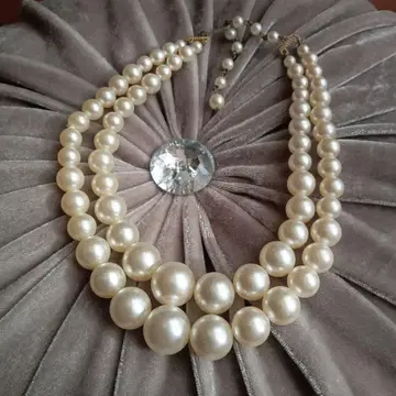 브랜드 앤티크 빈티지 대형 펄 3연 목걸이 레어