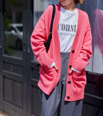 저널 스탠다드 코튼 캐시미어 빅 가디건 핑크 캐시미어