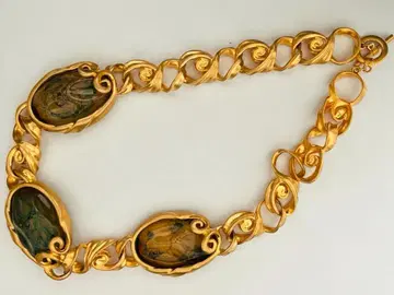 이탈리아제 매트 골드 x 유리풍 마블 빅 사이즈 목걸이 빈티지