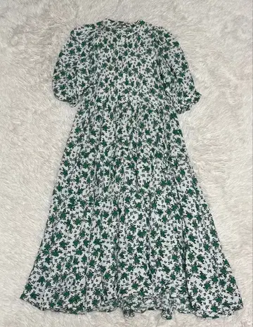 ZARA 꽃무늬 롱 원피스 반팔 퍼프 슬리브 S