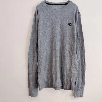 그레이 긴팔 T셔츠 라이온 자수 와플 소재 심플